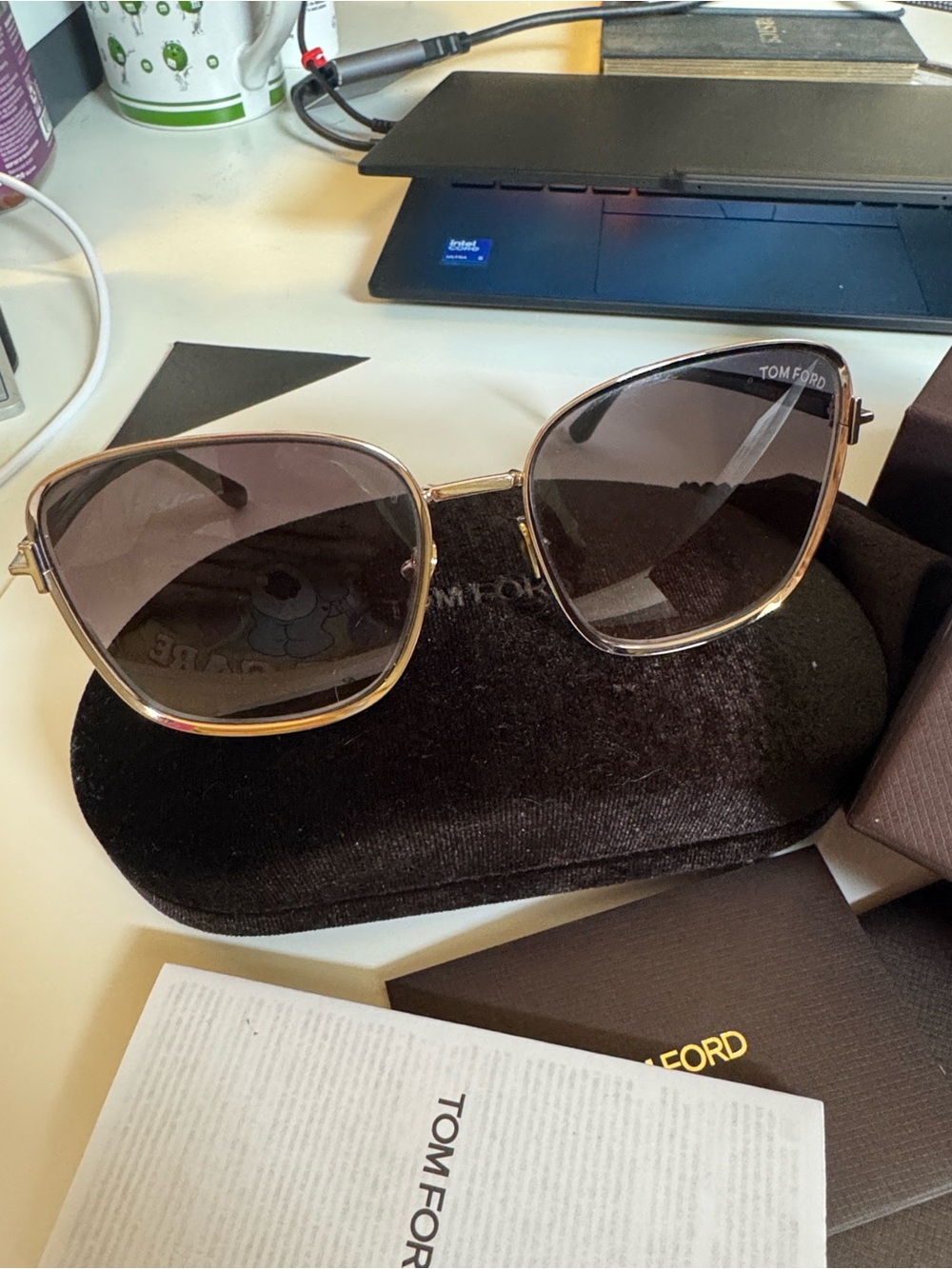 Tom Ford Gold and Brown Oversized Square Sunglasses